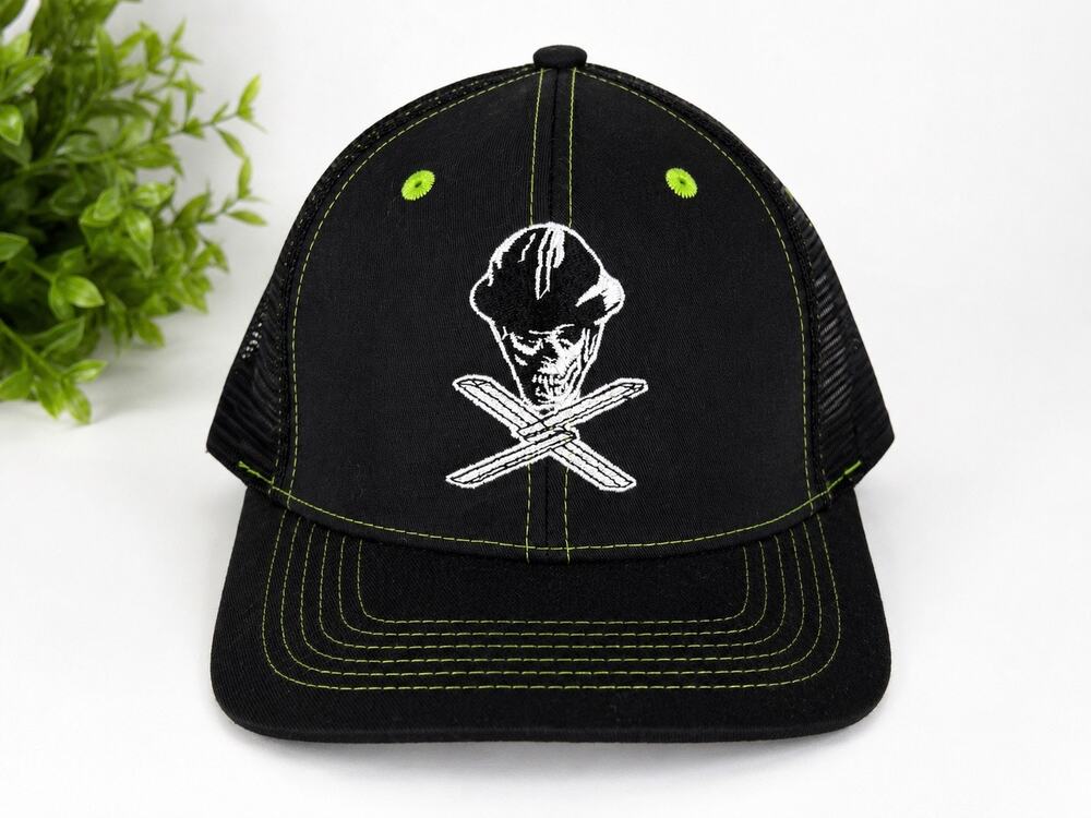 Twisted X Skull Trucker Hat Black Mesh Snapback Cap Neon Green Stitching Cowboy